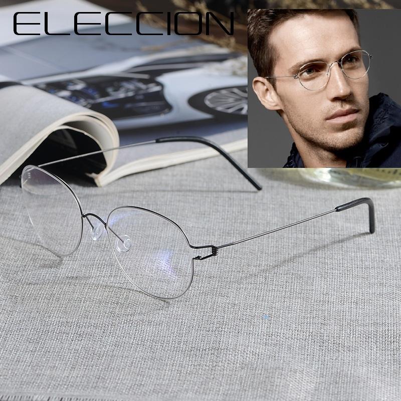 

Fashion Sunglasses Frames ELECCION Screwless Eyewear Frame Men Ultralight Titanium Eyeglass Korea Morten Style Round Optical