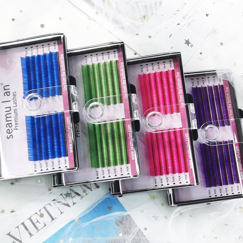 

False Eyelashes Seamulan Colored Lashes Individual Eyelash Extension Soft Natural Long Yellow Blue Green Makeup For EyelashFalse