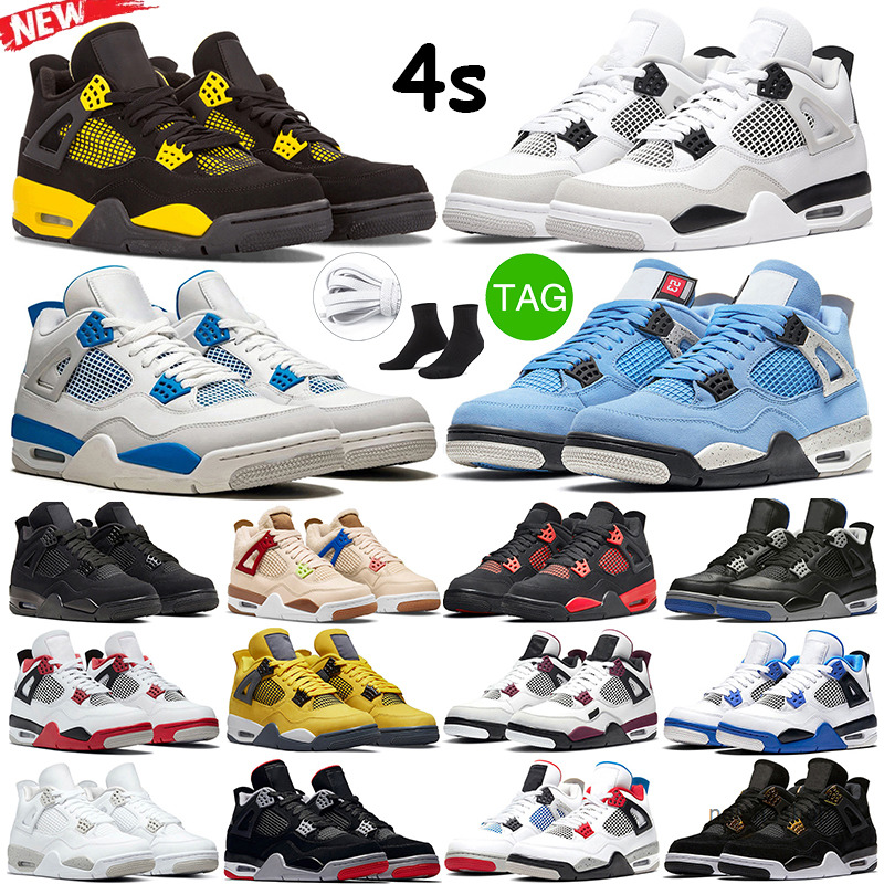 

4s Military Black 4 Retro Men Women Basketball Shoes Sail Fire Red Thunder Midnight Navy Jumpman 4 Shimmer Mens Trainer Sports Sneakers Jorda Jordens, #14 fire red