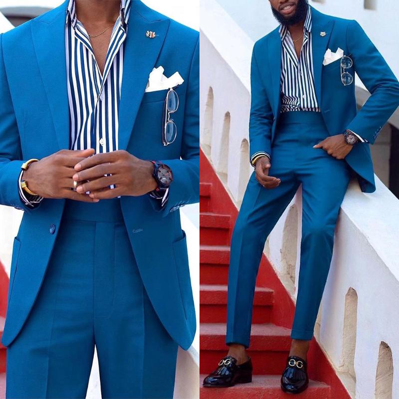 Costumes pour hommes Blazers Casual Blazer Bleu Foncé Poche Foncé Tuxedos Slim Fit 2 Pièces Mode Causale Beau Parti Veste De Bal Ensembles De Pan
