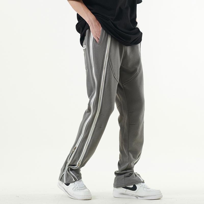 

Men's Pants High Street Side Zipper Pockets Straight Retro Loose Sweatpants Mens And Women Drawstring Oversized Casual TrousersMen's, Black