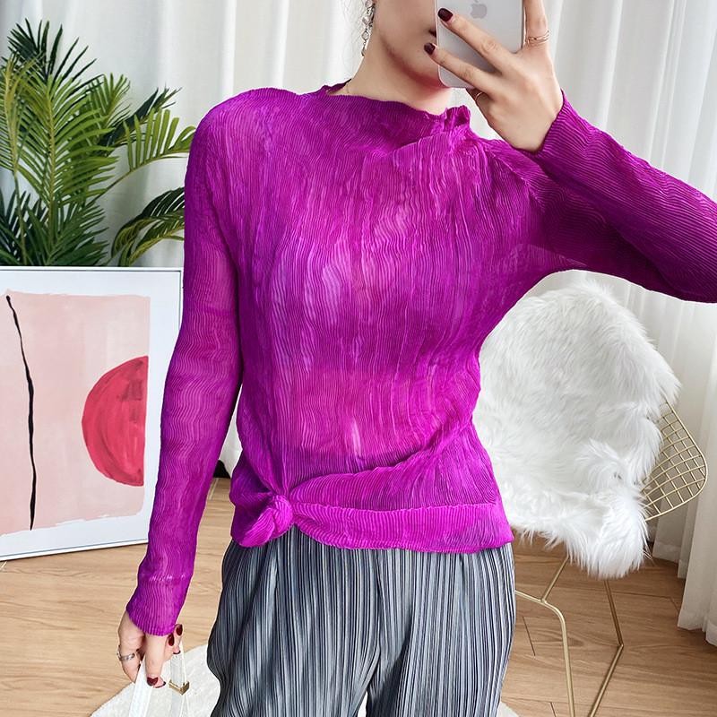 

Women's T-Shirt Miyake Fold Classic Basic Women's Sexy See-Through Long-Sleeved Top Bottoming Shirt All-Match Fashion Slim Y2kWomen's