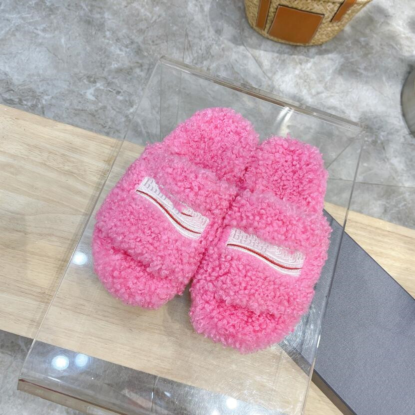 

Luxury Designer Womens Slippers Ladies Wool Slides Winter Fur Fluffy Furry Warm Letters Sandals Comfortable Fuzzy Girl Flip Flop Slipper With Box Size35-46