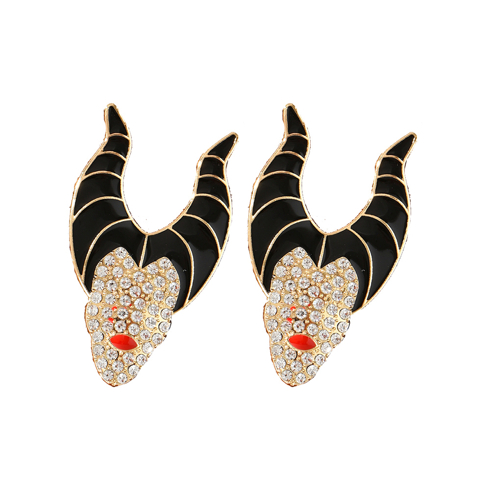 

Charm European and American cross-border exaggerated Halloween character shape horns witch fun alloy diamond earrings