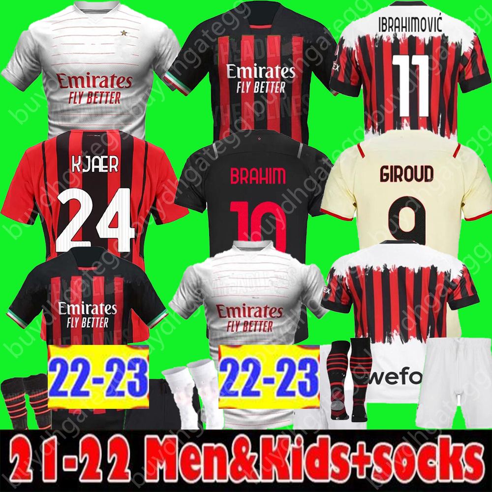 

21 22 23 Ibrahimovic Ac Giroud Soccer t Shirt 2021 2022 2023 Bennacer Kessie Romagnoli Calhanoglu Milan Tonali Rebic 4th Football Shirt