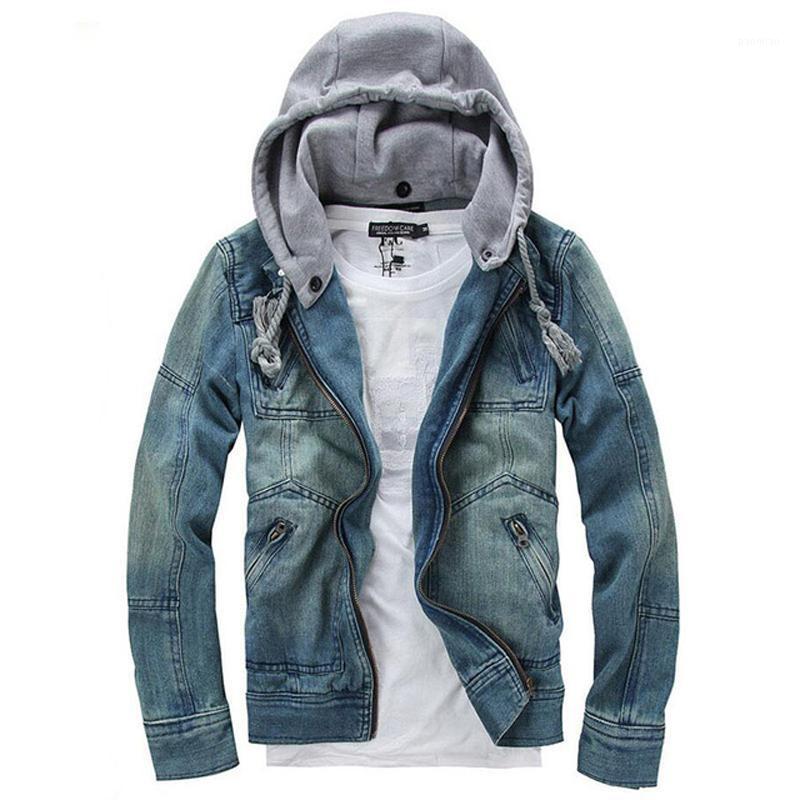 

Men's Jackets 2022 Foreign Male Fashion Denim Jacket Detachable Hooded Men Jeans Size -5XL Z024, Blue