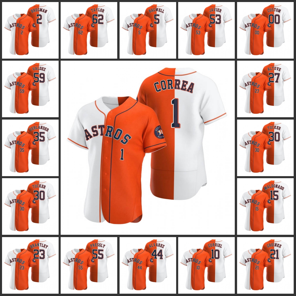 

Houston''Astros''Men Women Youth Carlos Correa Alex Bregman Jose Altuve Justin Verlander Yuli Gurriel Ryan Pressly Custom Orange Authentic Split Jersey