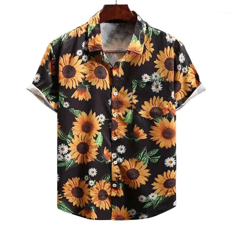 

Men With Short Sleeves Shirt Summer Big Yards Loose Sunflower Printing Coat Men' Casual Shirts, Multi