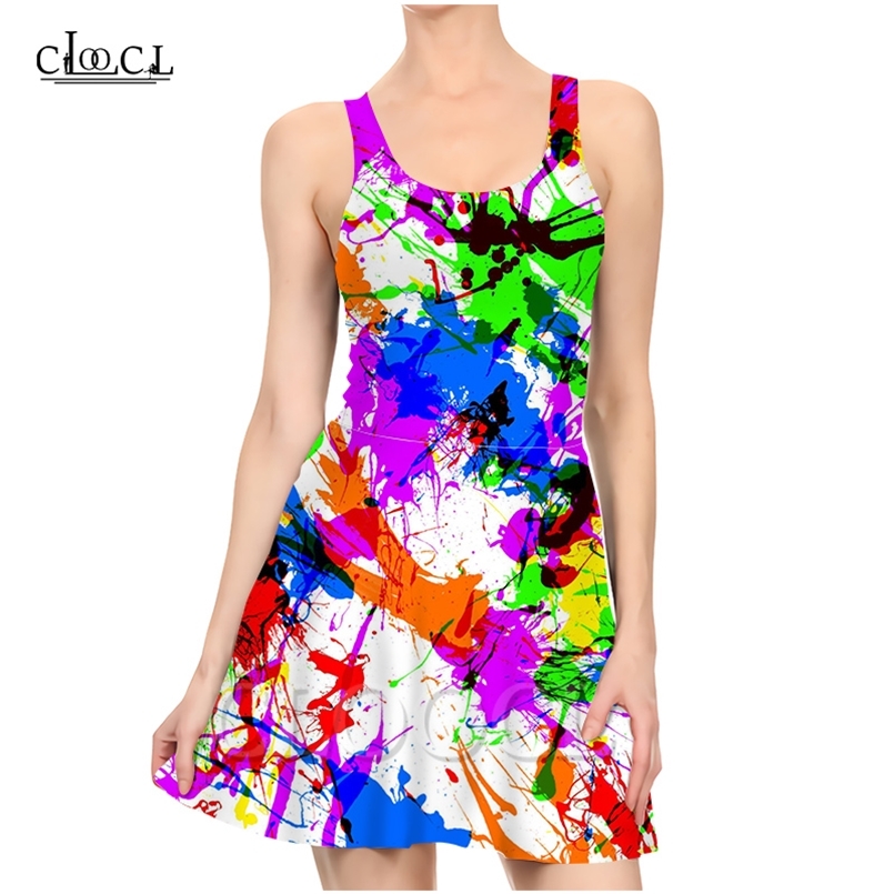 

Colorful Paint Splatter Dresses Women 3D Print Summer Dress Sleeveless Casual Party Sexy Dress 220617, Dress women