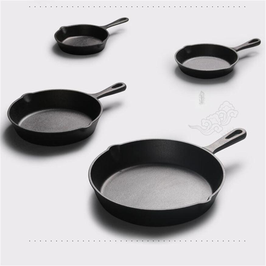 

Cast Iron Non-stick 14-26cm Skillet Frying Flat Pan Gas Induction Cooker iron pot Egg Pancake Pot Kitchen Dining Tools Cookware287W