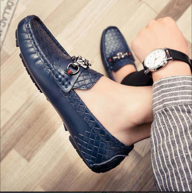 

Men Fashion Weave Slip on Driving Shoes Loafers Casual Suede Men Shoes Lightweight Soft Genuine Leather Moccasins, Blue