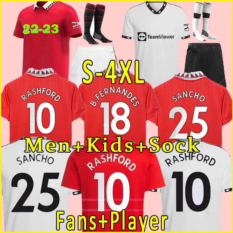 

size s-4xl 22 23 SANCHO PLAYER #7 soccer jerseys RASHFORD MAN 2022 2023 football shirt man UTd POGBA CAVANI B. FERNANDES men kids kit VARANE FRED Shaw McTominay SOCK, 22-23 away+patch
