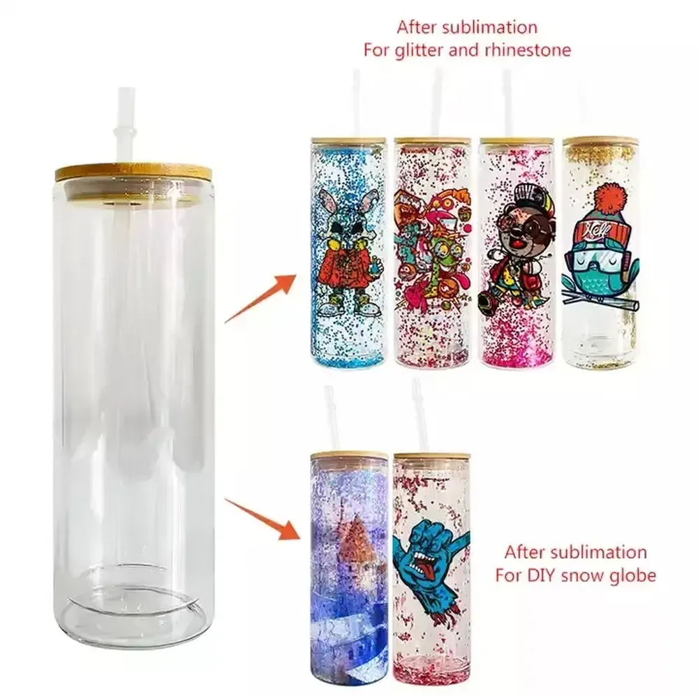 

USA warehouse 20oz double walled glass tumbler straight pre-drilled snow globe mugs for sublimation and glitter Cups, Extra fees not goods