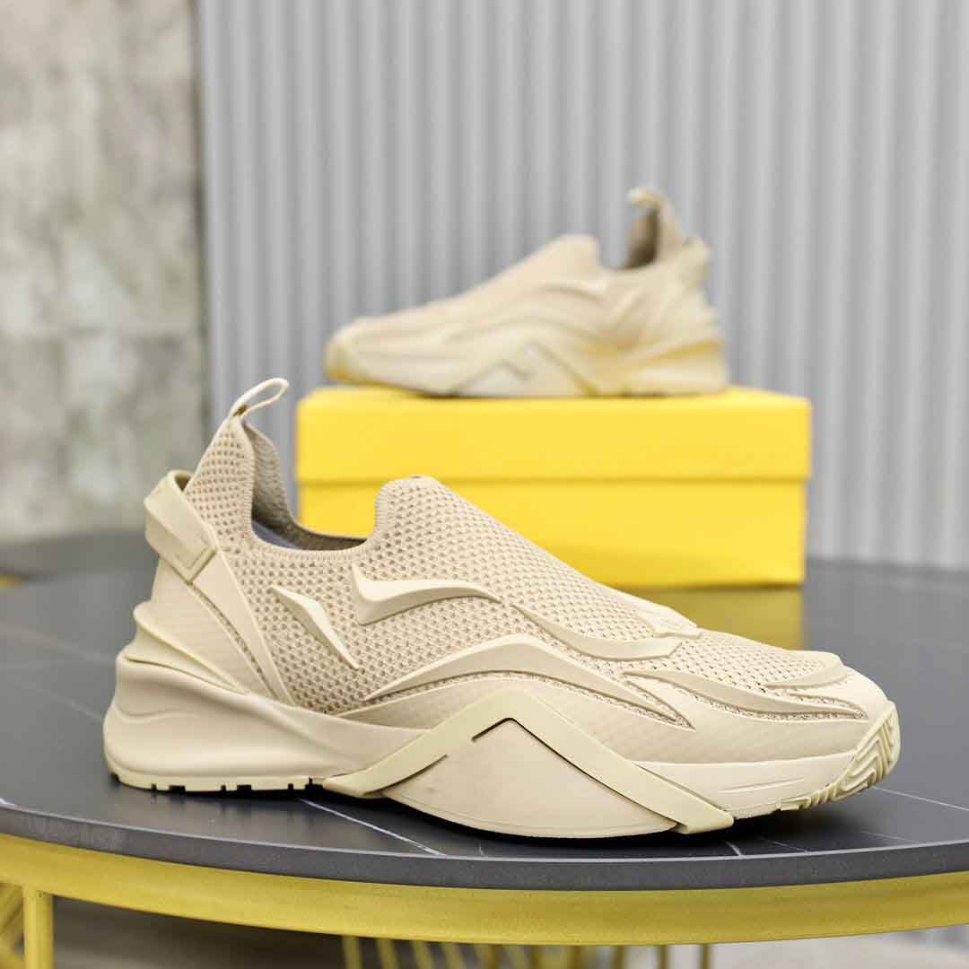 

New Luxurious Brands Flow Mesh Runner Slip-on Knit Sneakers Shoes Corrugated Sole Mens Trainer Techniques Rubber Embellished Lightweight Skateboard Shoe