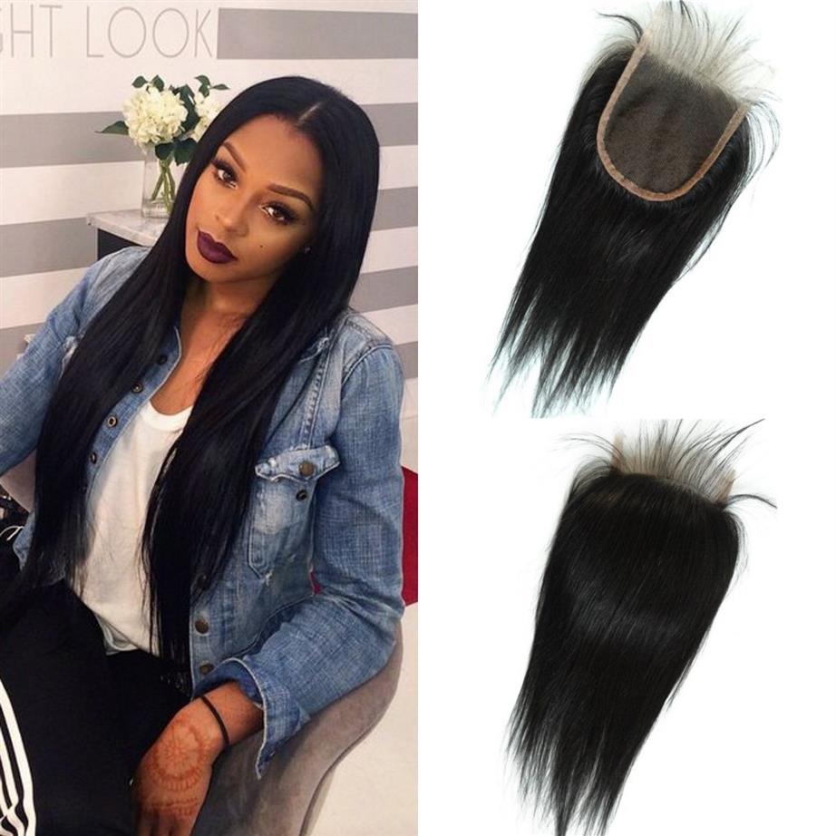 

Indian Hair Silk Top Closure 4 4 Straight Silk Base Lace Closure with Baby Hair Part 100% Human Hair Lace Closure2357, Black