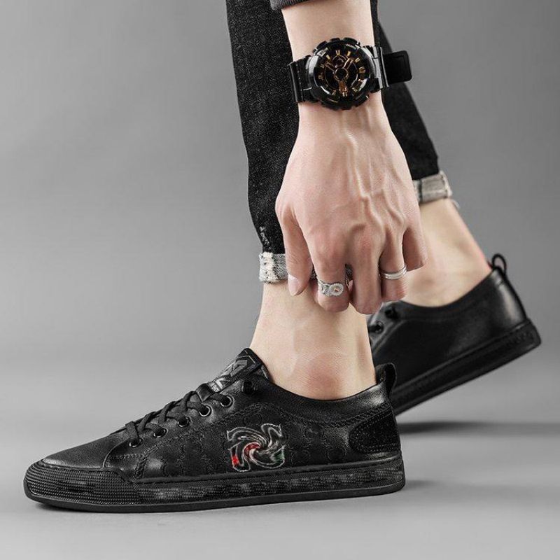 

Sneakers Men Shoes PU Leather Color Blocking Round Toe Thick Sole Fashion Lace Up Embroidered Daily Youth Outdoor Casual Shoes HM240, Clear