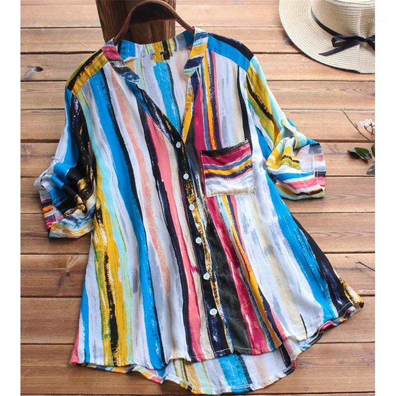 

Women's Half Sleeve Summer Shirts Stripe V Neck Plus Females Blouse Ladies Fashion Loose Tops Blouses &, As photo show