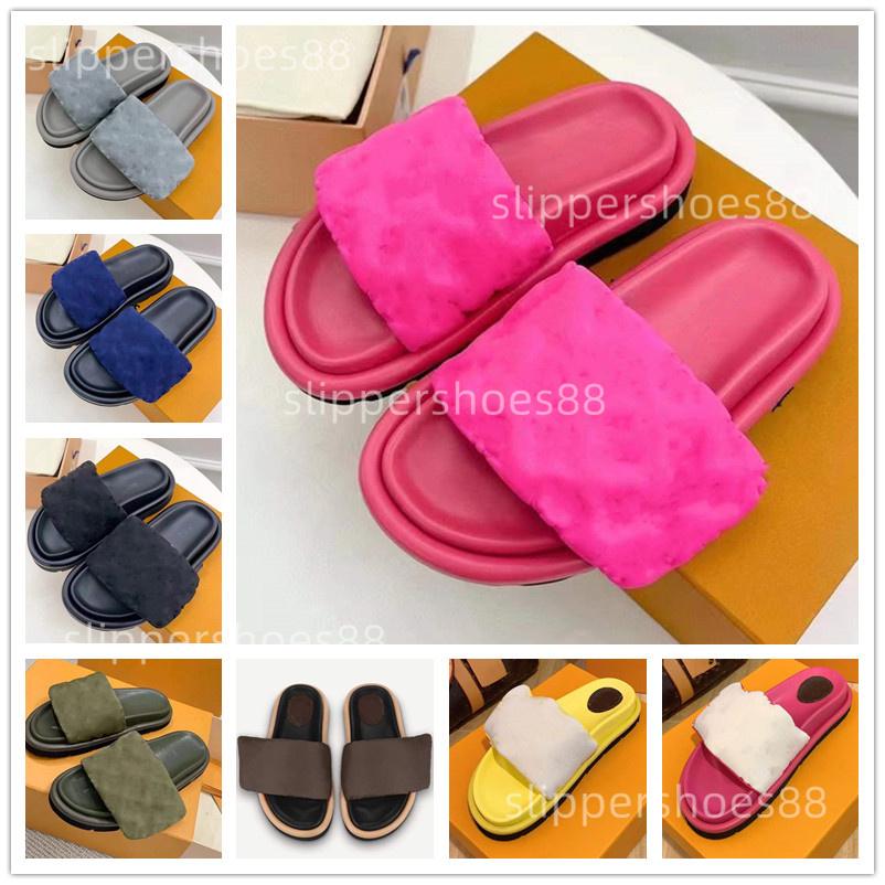 

Slipper Designer Slides Mules Woman Sliders Pool Pillow Slide Velcro Slider Sunset Comfort Flat Padded Mule Sl shoe''Louise''viuton'' rOz, 13