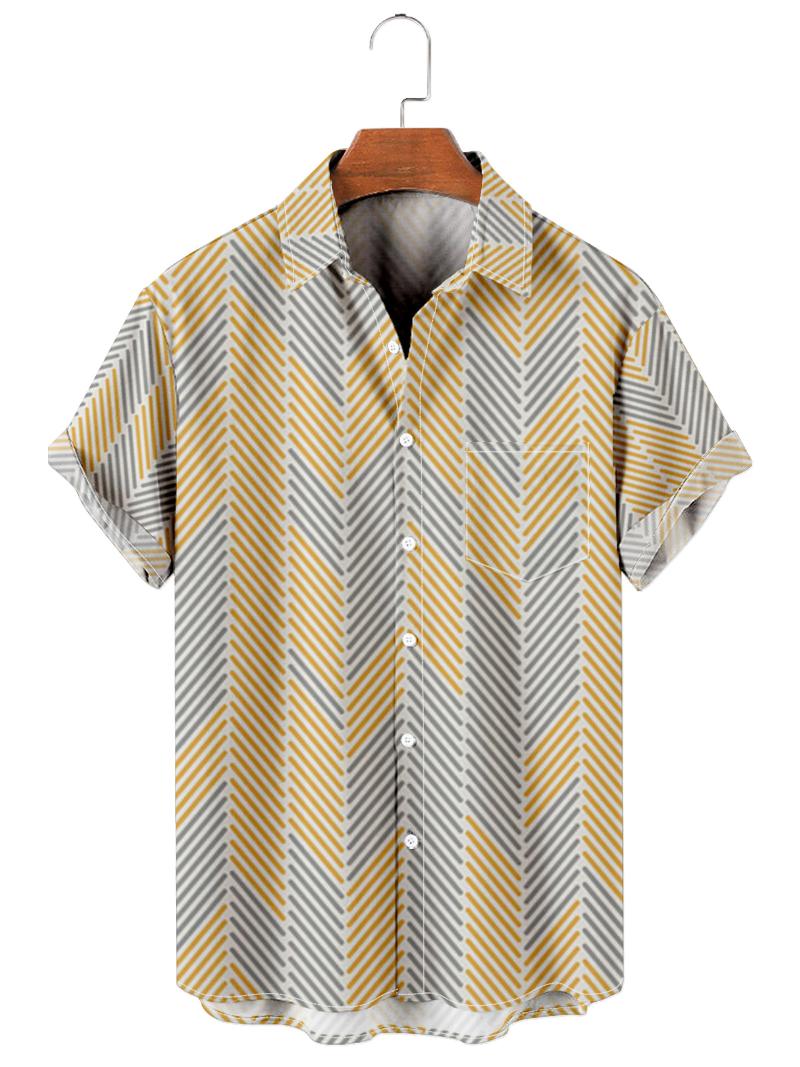 

Men's Casual Shirts 2022 Short Sleeve Lapel Shirt Large Size Block 3D Printed With Pockets