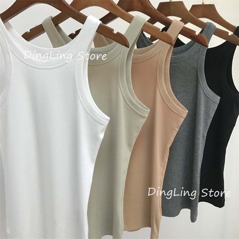 

Women Stretch Sleeveless Vest Black Gray White Solid Color O-neck lady Slim Camis Casual Bottoming Top 220318, Cement gray