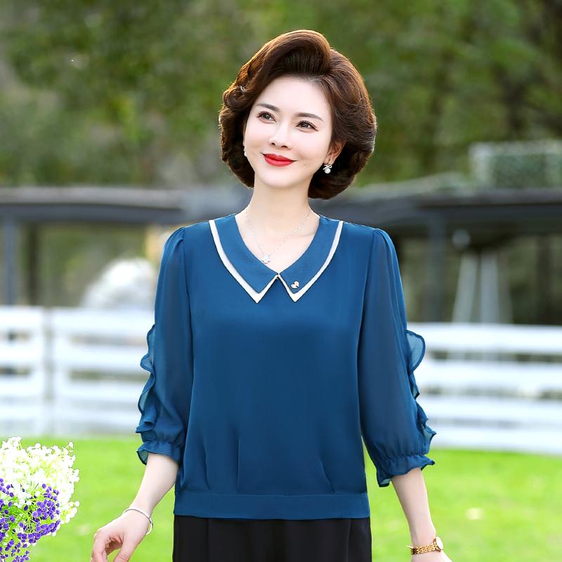 Women&#039;s Blouses & Shirts Summer Women Elegant Chiffon Shirits Doll Collar Short Sleeve Casual Ladies Ruffled Three-quarter Sleeves Tops Blus-image-772174671