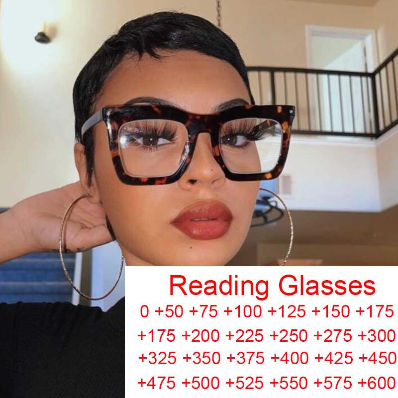 

Sunglasses Est Design Big Frame Oversized Blue Light Glasses Women Men Reading Magnifier Retro Square Eyeglasses Leopard Clear