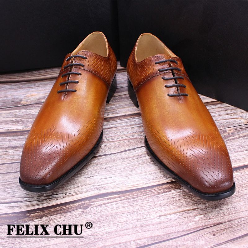 

Pointed Toe Hollow Carved Daily Business Breathable Oxford Shoes Rubber Outsole Youth Fashion Low Brown Top Layer Leather Shoes KB294, Clear