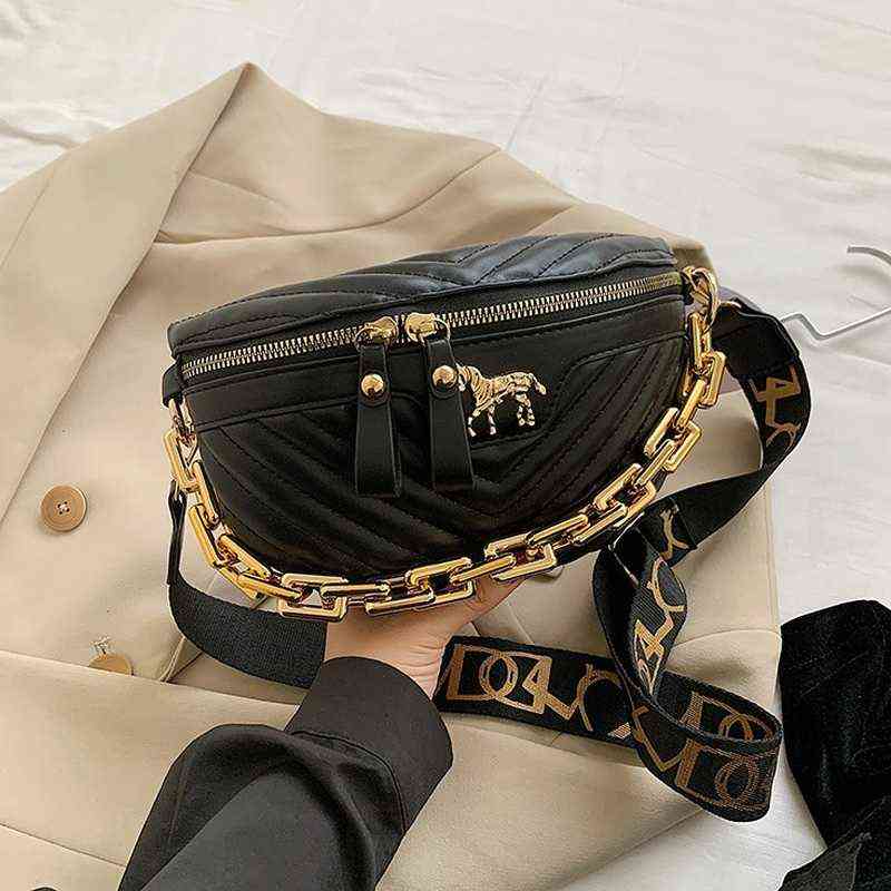 

HBP Crossbody Bag Elegant Tabby Pu Leather Chain Waist s for Women v Stripe Packaging Horse Applique Fanny Pack Wide Band Chest 220727, White bag