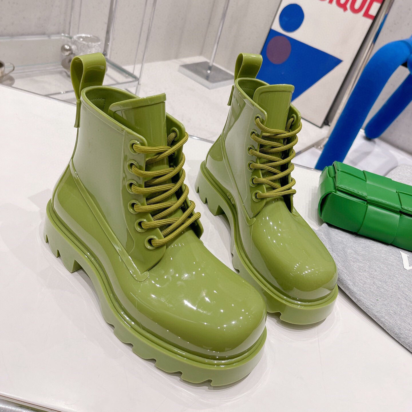 

Luxury Jelly Color Design Ladies Men's Short Boots Round Toe Heightening Thick Sole Rain Boots Fashion Casual Boots, Fuchsia