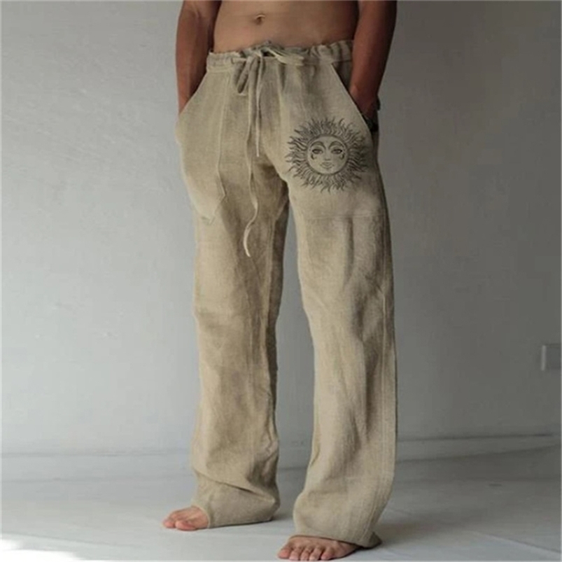 

Men's Pants Summer Vintage Cotton Linen Oversized Jogger Trousers Hip Hop Avatar Print Male Plus Size Loose Wide Leg 220826, Khaki
