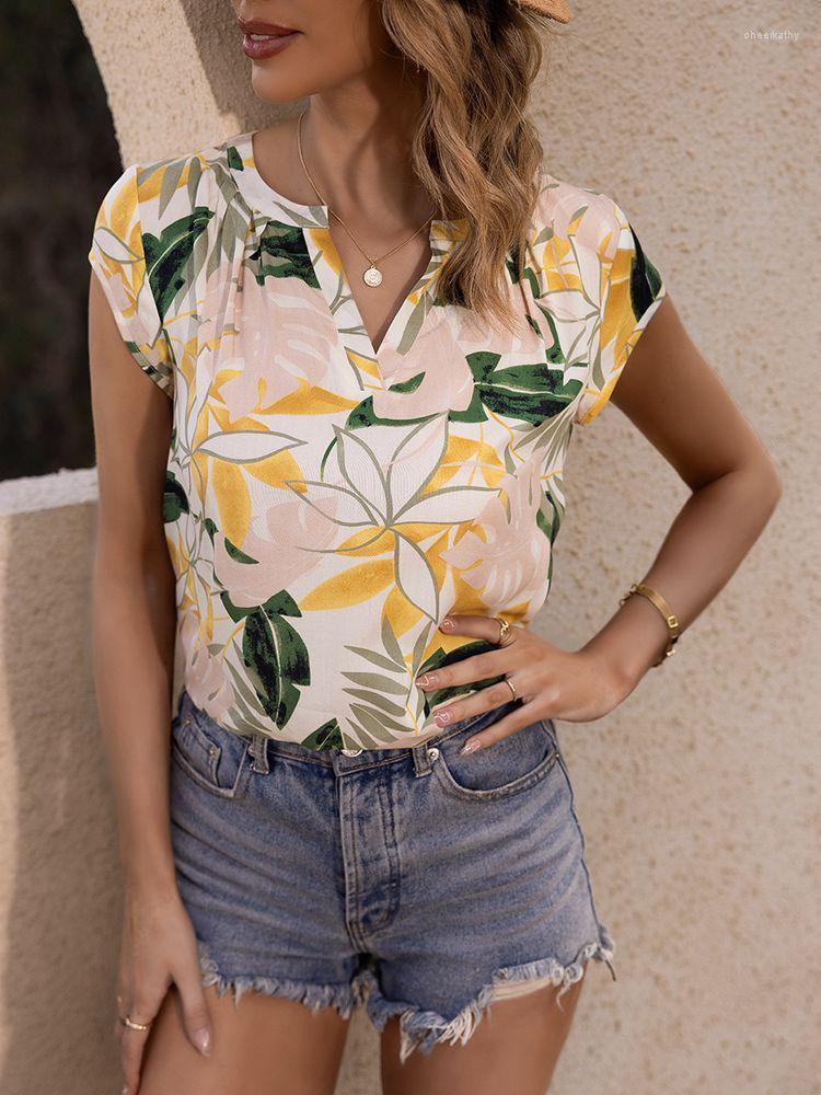

Women' Blouses & Shirts Spring Summer V Neck Printed Short Sleeve Casual Loose T-Shirt Top Women Fashion All Match Chic BlousesWomen' Chee, Apricot