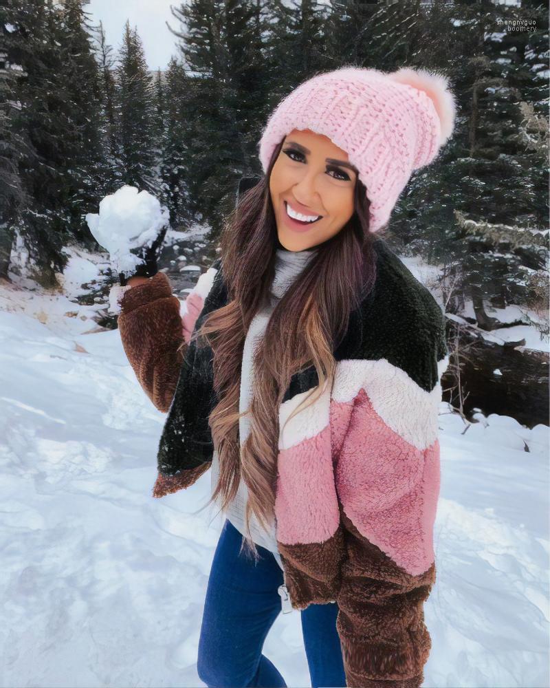 

Women' Jackets 2022 Winter Women Cotton Fluffy Long Sleeve Fleece Jacket Ladies Warm Patchwork Zipper Punk Outerwear Cardigan Coat Top, As picture