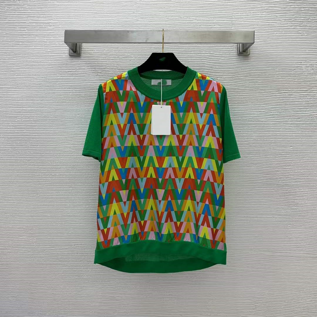 

Milan Runway T-Shirt 2022 Summer Autumn Designer Tops O Neck Short Sleeve Sequins Brand Same Style Tees 0518-29, Green