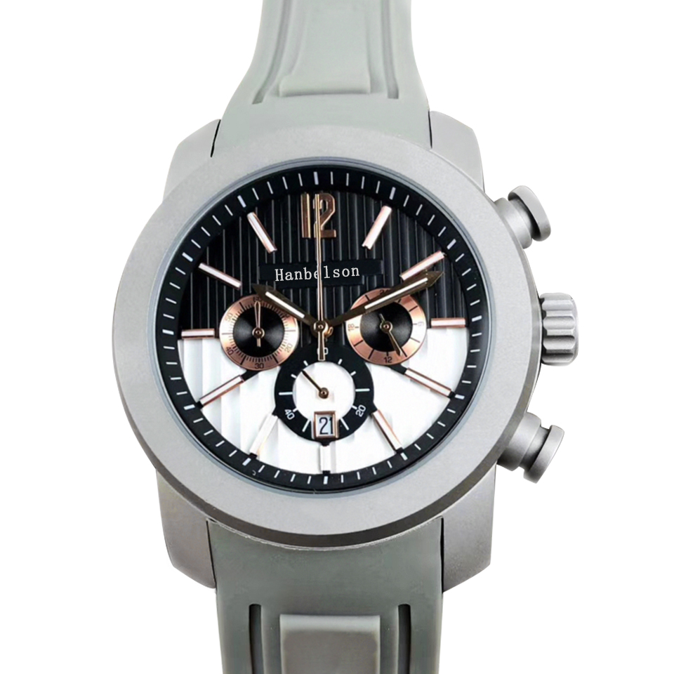 

Montre de luxe mens watch Quartz movement Titanium steel Sport grey rubber strap relojes lujo para hombre Two tone dial Chronograph Wristwatches