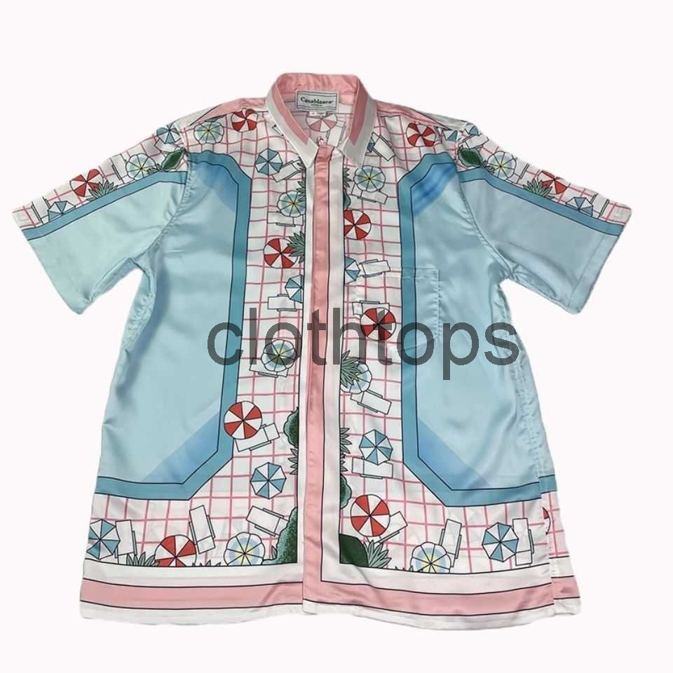 

Casablanc Paris swimming pool silk white Pavilion short sleeved shirt for men and women European American loose, Beige