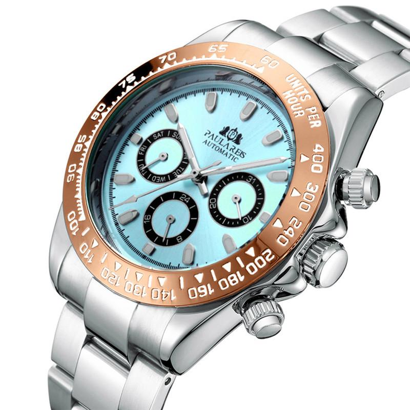 

Wristwatches Luxury Automatic Watches Self Wind Mechanical Gold Stainless Steel Ice Blue Dial Chestnut Brown Bezel Luminous Men Watch GMT202, As pic