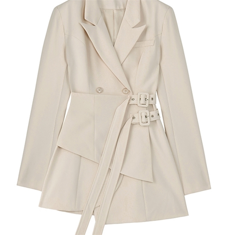 

[EAM] Women Irregular Bandage Spliced Blazer Lapel Long Sleeve Loose Fit Jacket Fashion Spring Autumn 1DA710 220402, Black