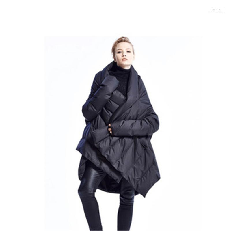 

Women' Down & Parkas Winter Women White Duck Jacket 2022 Fashion Warm Asymmetric Long Coat Female Large Size Loose Cloak Outwear1 Kare22, Black