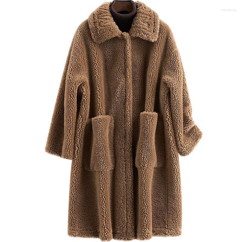 

Women' Wool & Blends 2022 Thickening Keep Warm Even Hat Sheep Shearing Overcoat Leather And Fur Loose Coat Woman, Oha brown