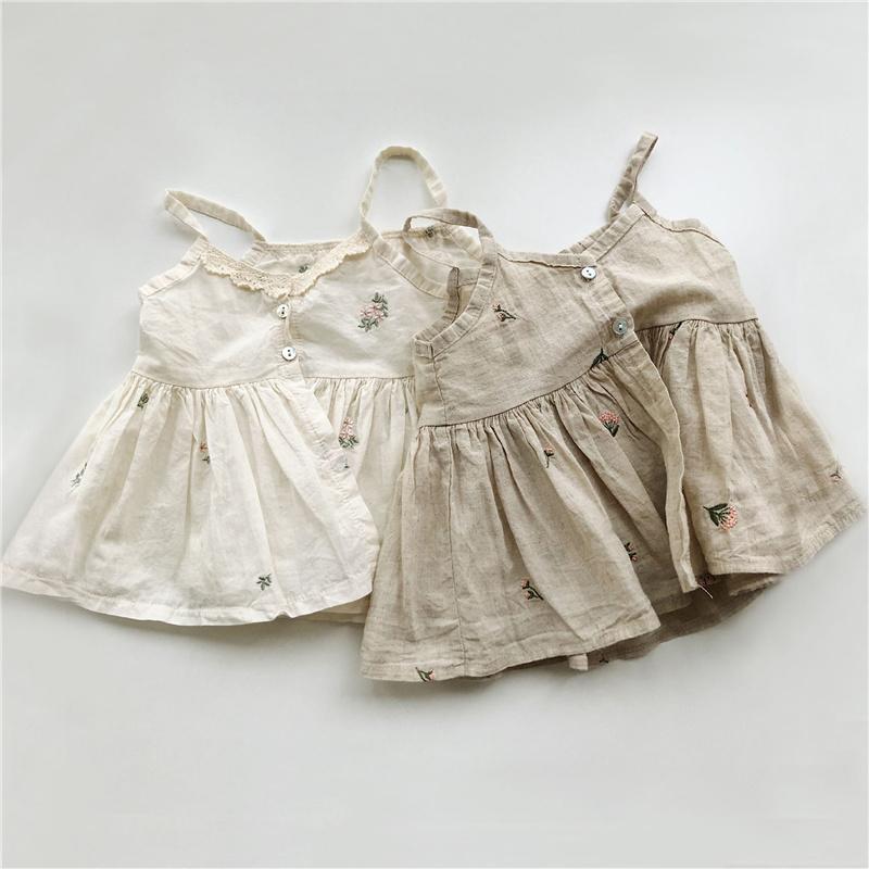 

Girl's Dresses Summer Born Baby Clothes Infant Girl Exquisite Embroidered Small Flowers Cotton Dress Beach RompersGirl's, As show