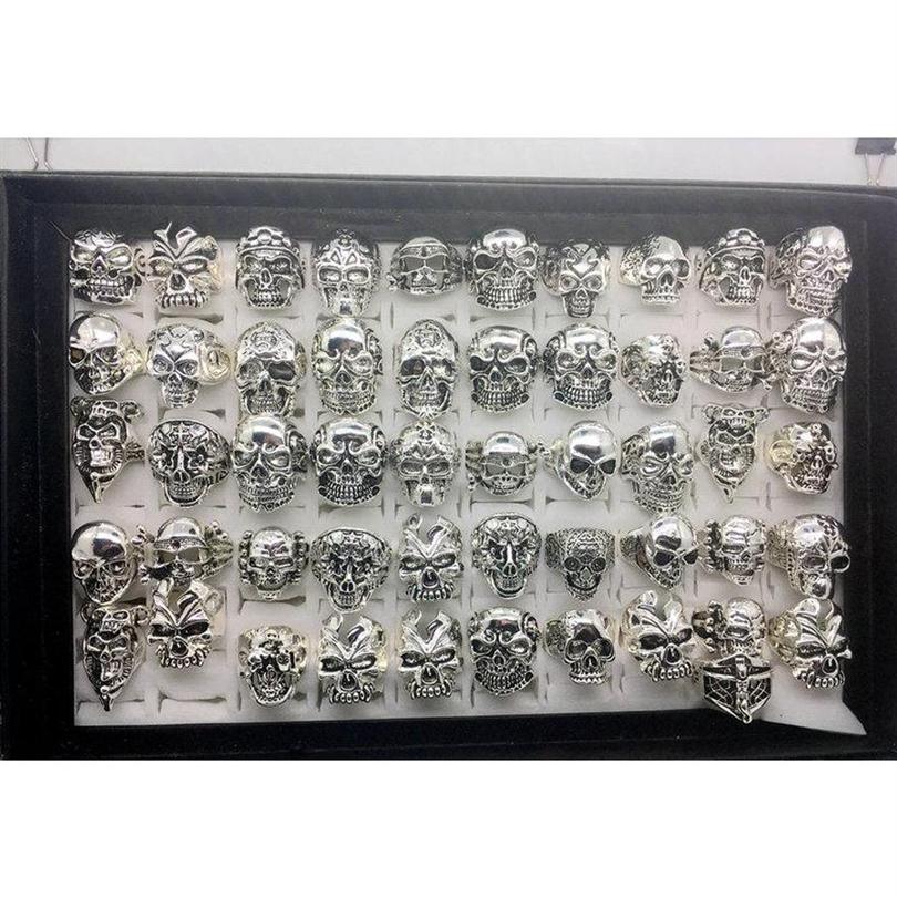 

Whole 50pcs/lot Gothic Big Skull Ring Bohemian Punk Vintage Antique Silver Mix Style Mens Fashion Jewelry S wmtYJZ luckyhat263Q