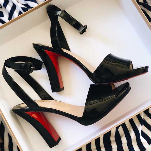 

Woman sandal high heels reds sole shoes chunky heeled strap havana porties women black patent leather calssic pumps with box red botto