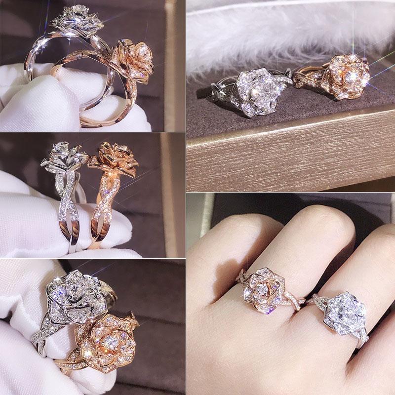 

Wedding Rings Milangirl Fashion Rose Gold Color Flower Crystal For Women Promise Birdal Engagement Charms JewelryWedding