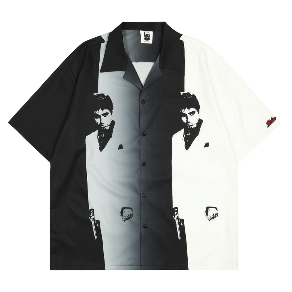 

Shirts Men Casual 2022 Summer Patchwork Shirt Button Hawaii Vintage Hip Hop