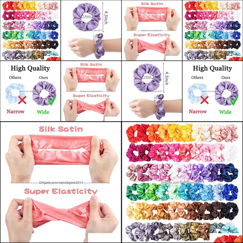 

Hair Accessories Tools Products 60Pcs Solid Color Silk Satin Bands Womens Or Girls Jewelry Hairband Suitable For Ponytail Scrunchies Drop
