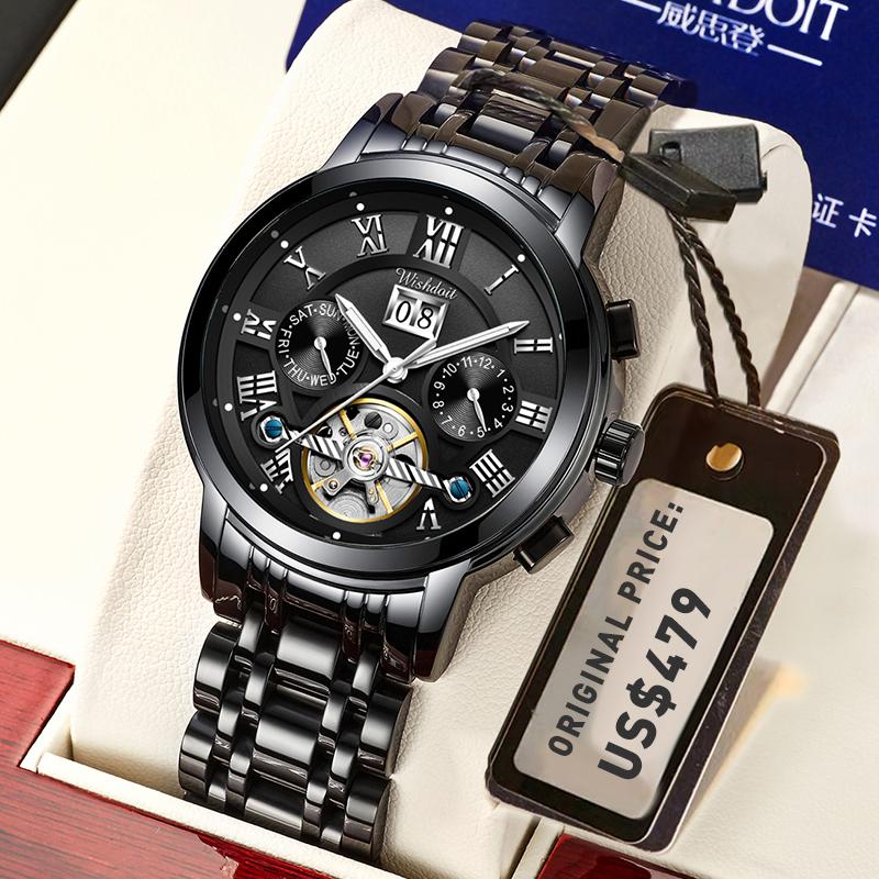 

Wristwatches Swiss Watch Men's Mechanical Automatic Hollow Large Dial Waterproof Luminous 2022 Fashion LuxuryWristwatches, Black
