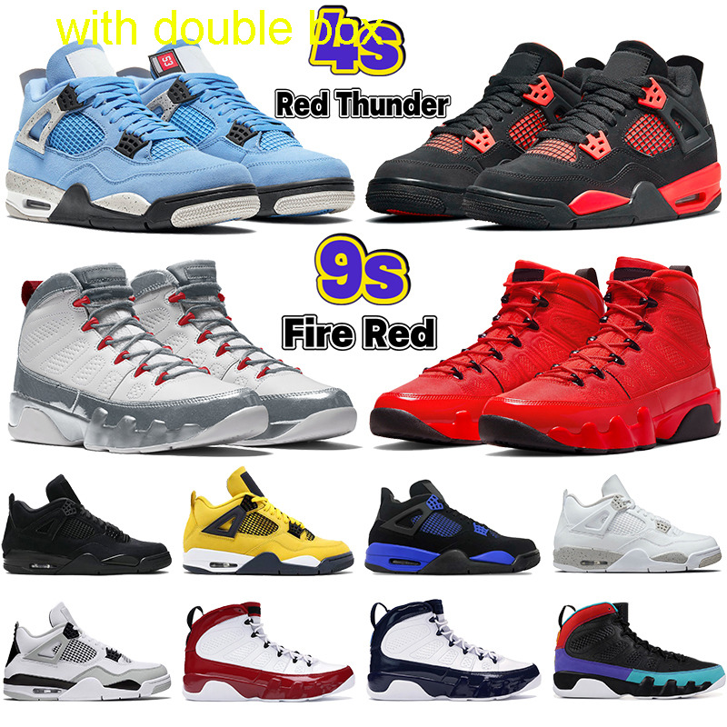 

with two boxes Mens 4 4s basketball shoes 9 9s Chile fire Red Military Black Game Royal University blue white oreo shimmer red thunder cat Bred Patent men, Og space jam