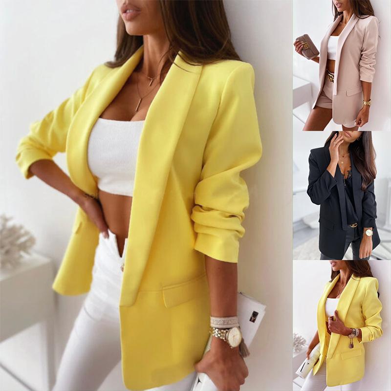 

Women's Suits & Blazers Fashion Small Suit Leisure Long Sleeve Slim Fit Coat Solid Color Office Lady, Green