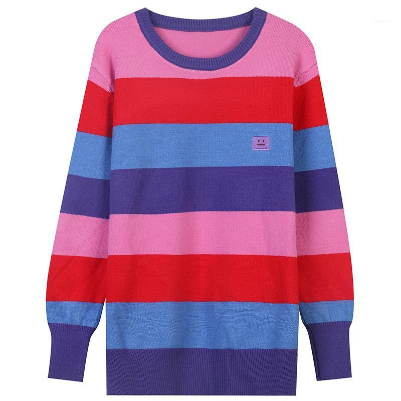 

Women' Sweaters Fashion Fall Winter Women Sweater Casual O-Neck Loose Striped Knitting Pullover Long For, Multi