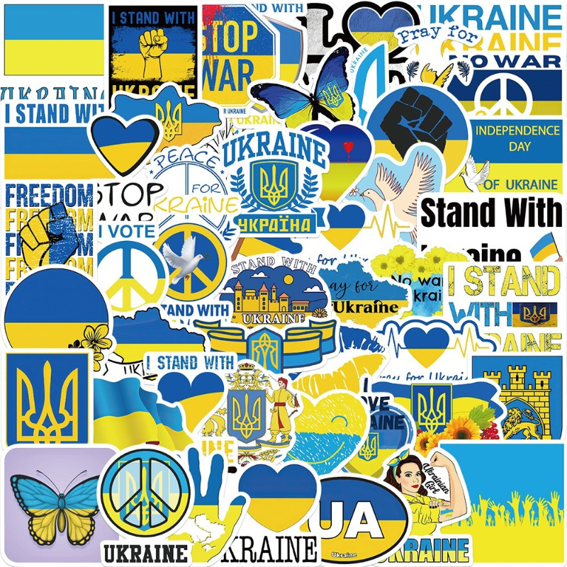 

50Pcs/Lot Ukraine Stickers Ukraine flag wish peace graffiti Stickers for DIY Luggage Laptop Skateboard Bicycle Sticker, Multi colors